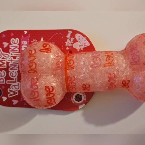 Pink Valentine’s Day Squeaky Dog Bone Toy Rose Scented & Textured Europan Home - Picture 15 of 16